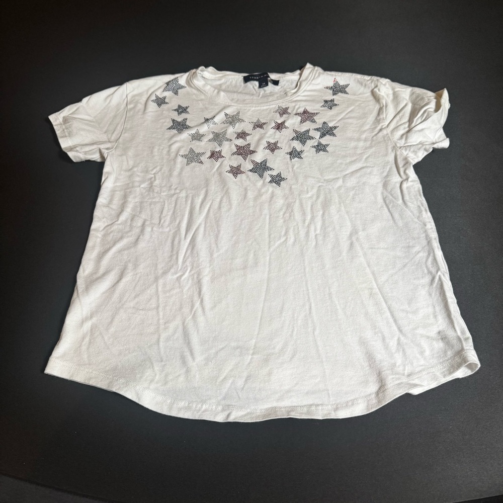Tommy Hilfiger Star Embellished White T-Shirt Small Preppy Minimalist Y2K